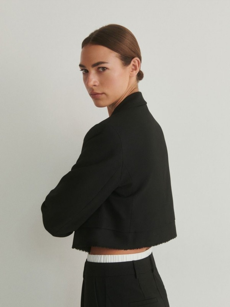 Black Reserved Viscose Blend Cropped Women's Jackets | RIHC-79620