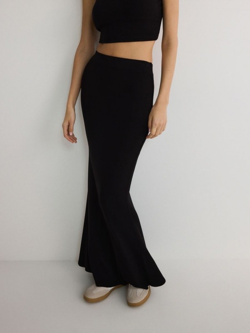 Black Reserved Viscose Jersey Women's Skirts | NBQE-15937