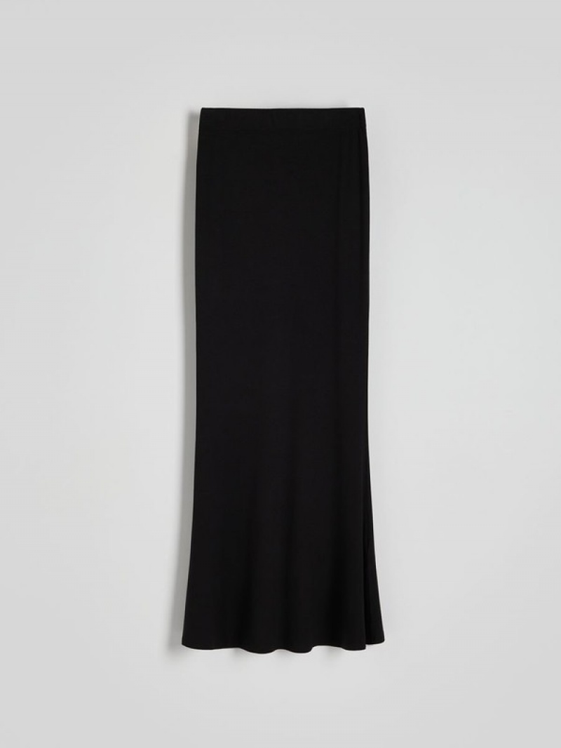 Black Reserved Viscose Jersey Women's Skirts | NBQE-15937