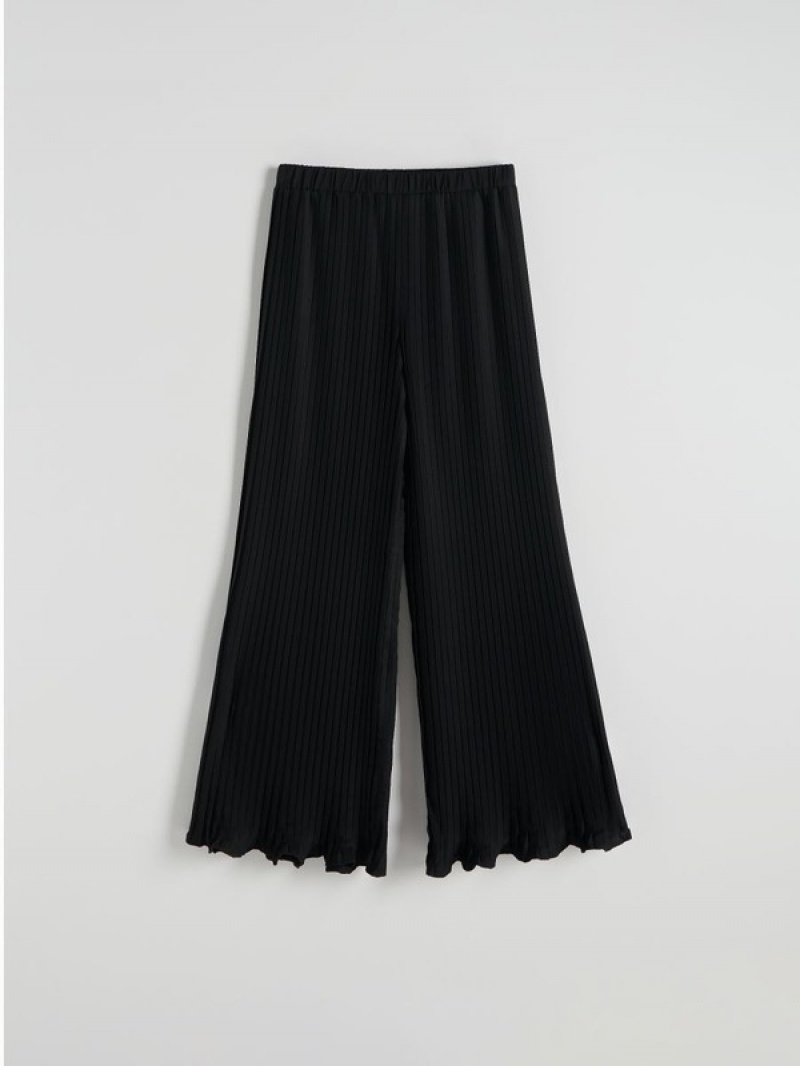 Black Reserved Viscose Rich Pleated Women's Trousers | NYCE-97648