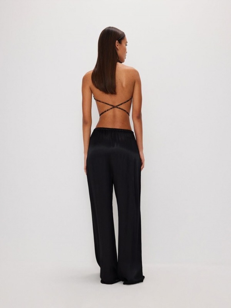 Black Reserved Viscose Rich Satin Palazzo Women's Trousers | GVUY-37412