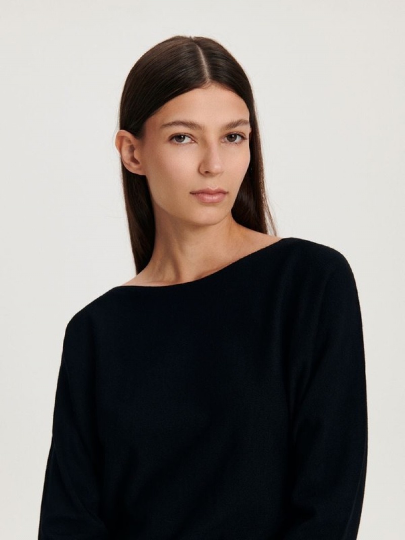 Black Reserved Viscose Rich Top Women's Shirts | XUCQ-43705