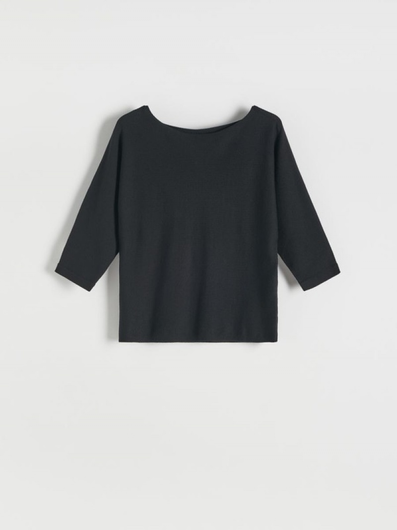 Black Reserved Viscose Rich Top Women's Shirts | XUCQ-43705