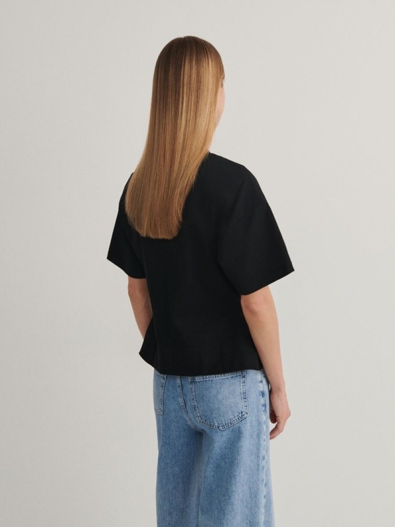 Black Reserved Waist-fitted Women's T-shirts | ZTKS-52071