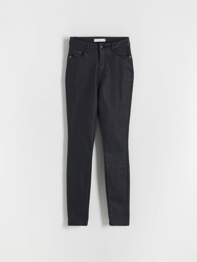 Black Reserved Waxed Push Up Women's Trousers | NBMP-25190