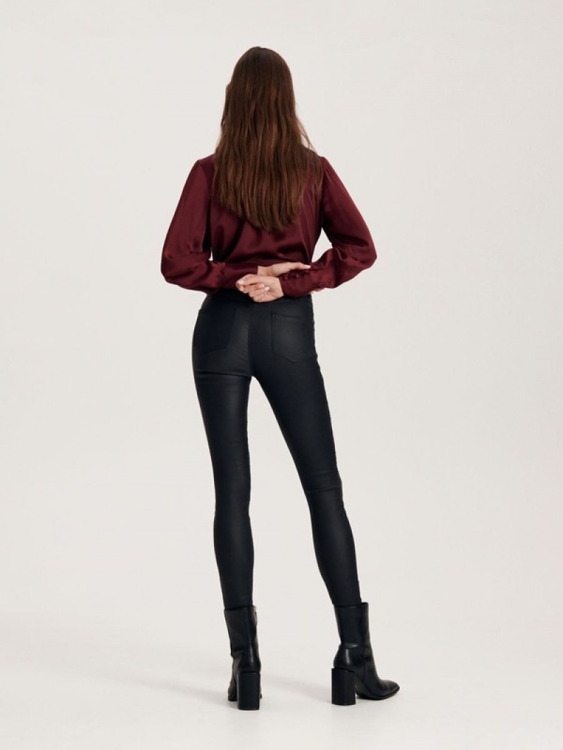 Black Reserved Waxed Push Up Women's Trousers | ECQO-05342