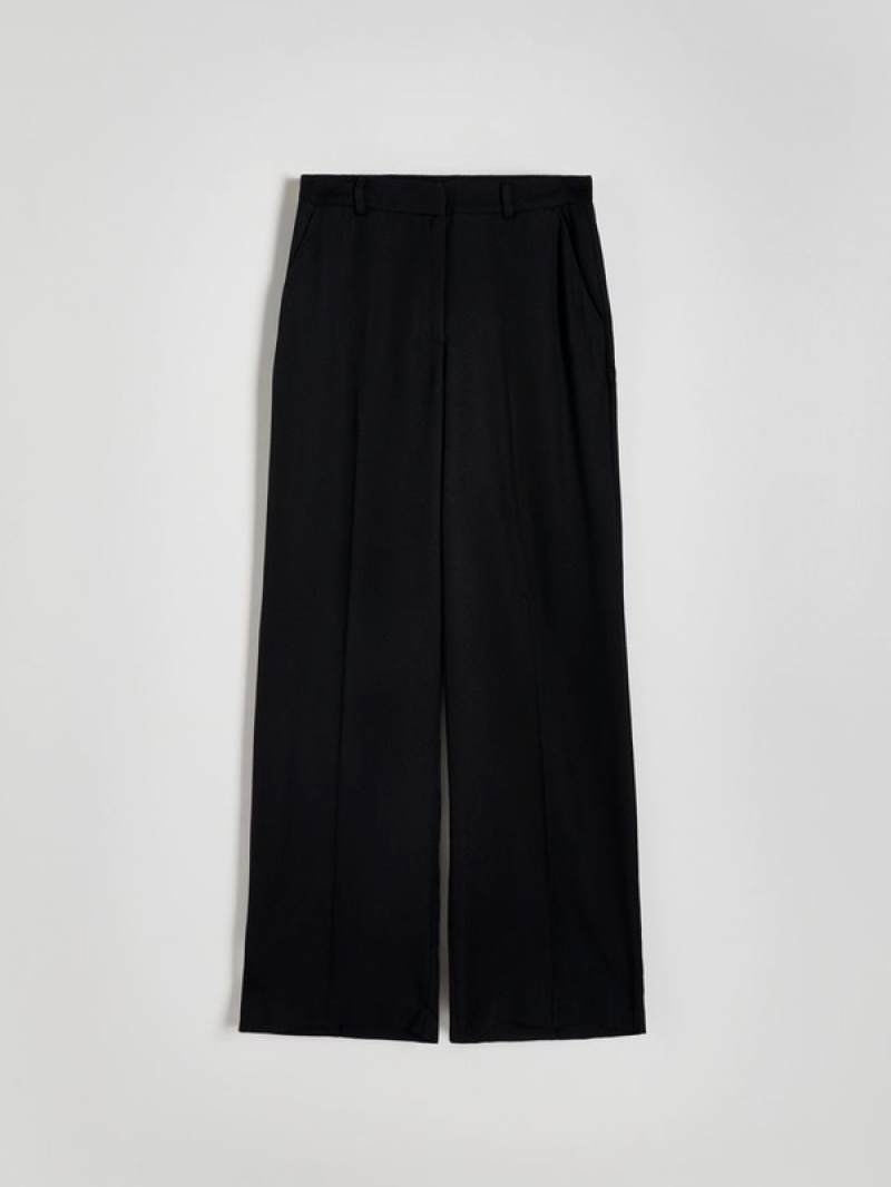 Black Reserved Wide Leg Lyocell Women's Trousers | QLWF-31574