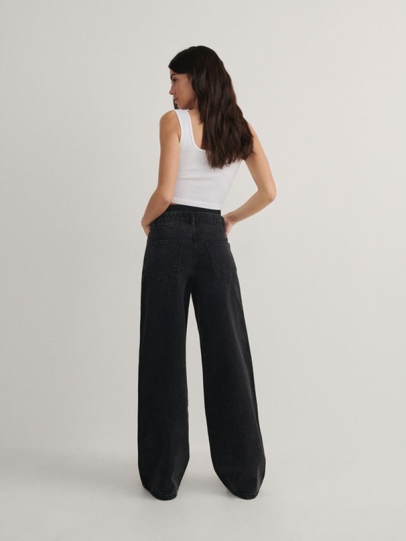 Black Reserved Wide Leg Women's Jeans | VQWA-60247