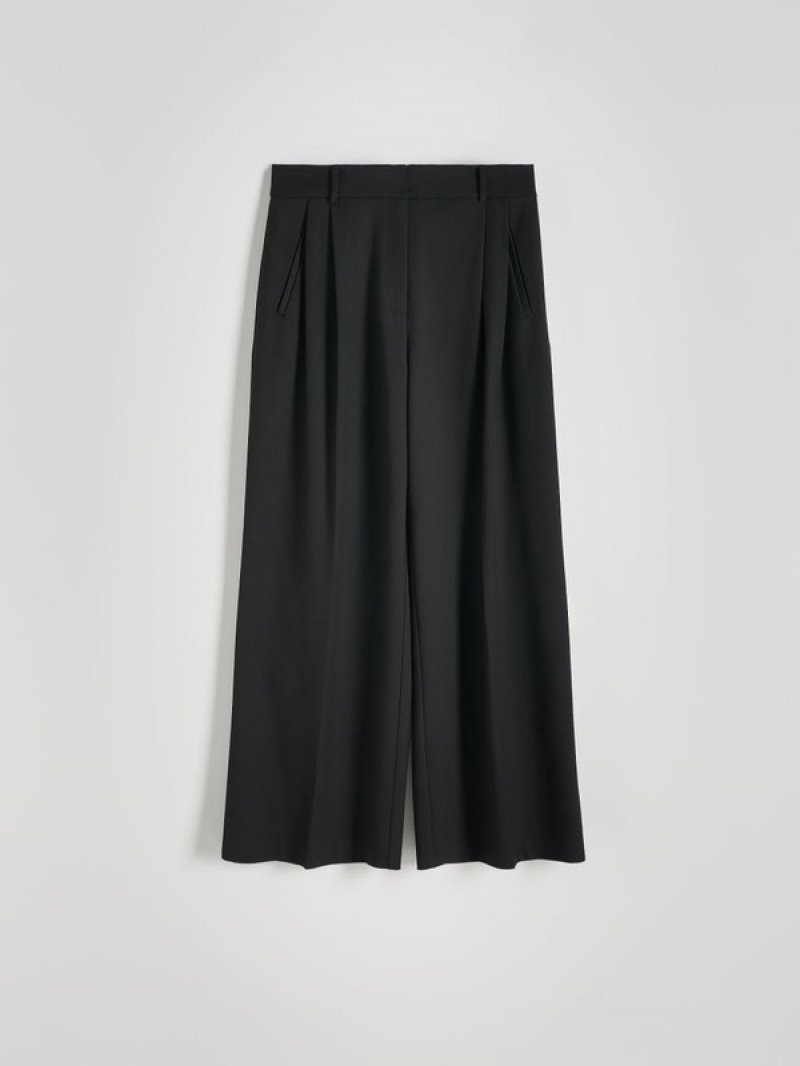 Black Reserved Wide Leg Women's Trousers | JMXC-39264