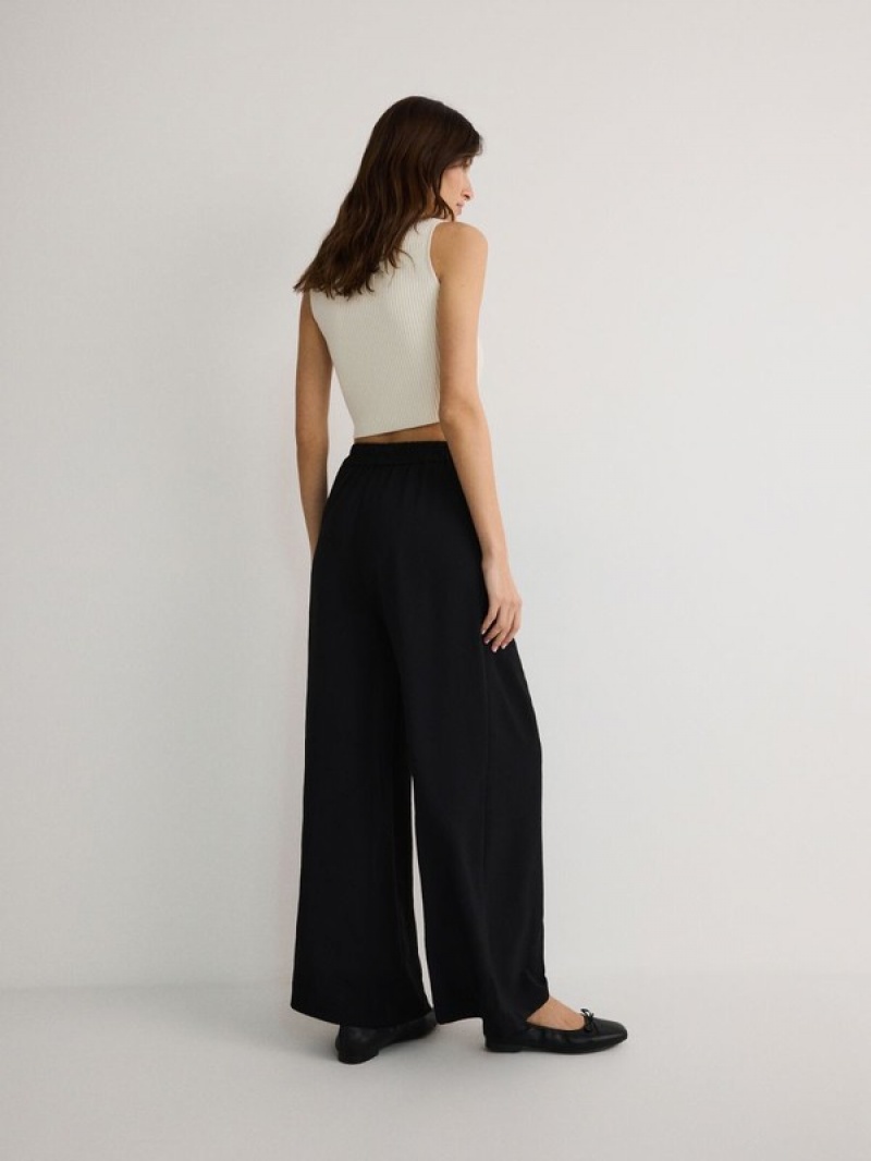 Black Reserved Wide Leg Women's Trousers | VRDN-96283