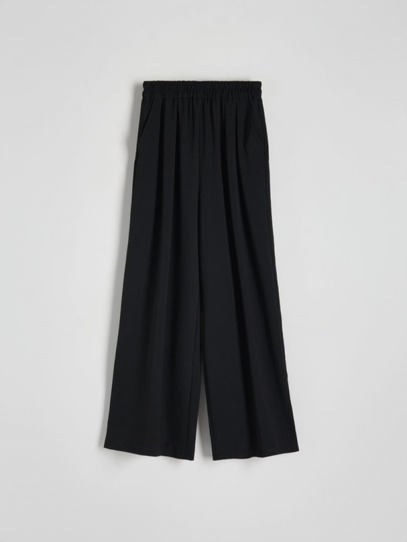 Black Reserved Wide Leg Women's Trousers | VRDN-96283