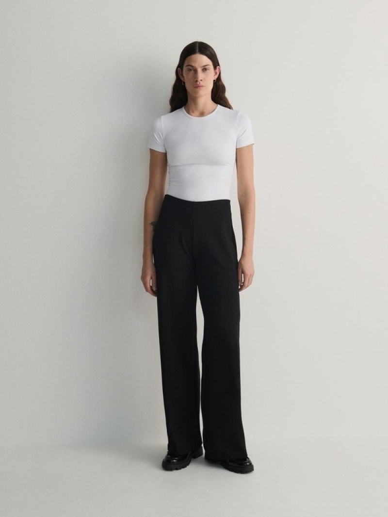 Black Reserved Wide Leg Women's Trousers | BZFN-12974