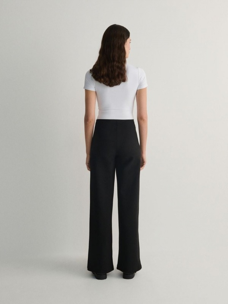 Black Reserved Wide Leg Women's Trousers | BZFN-12974