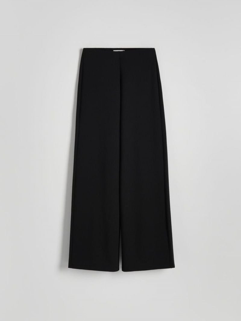 Black Reserved Wide Leg Women's Trousers | BZFN-12974