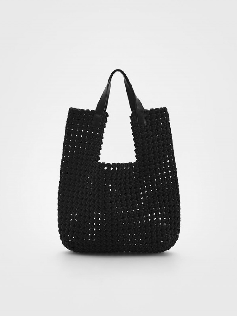 Black Reserved Woven Shopper Women's Bags | UBVM-78642