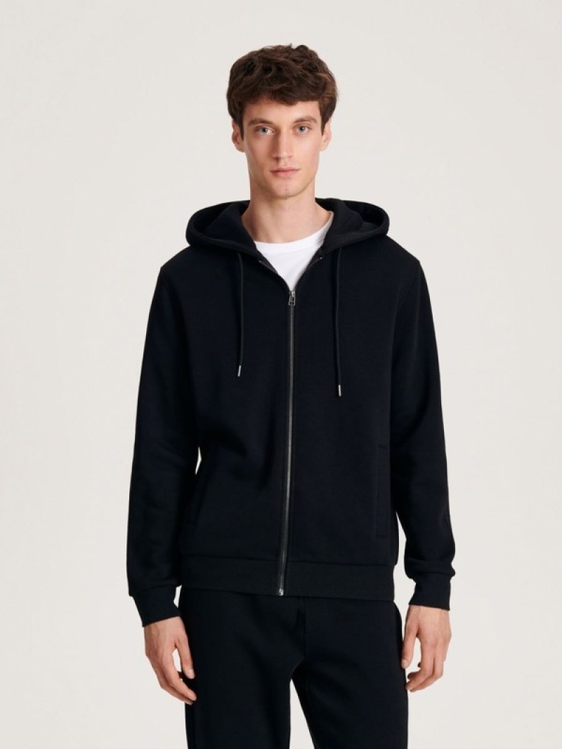 Black Reserved Zip Up Men's Sweatshirts | XUMK-24597