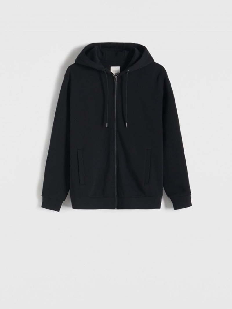 Black Reserved Zip Up Men's Sweatshirts | XUMK-24597