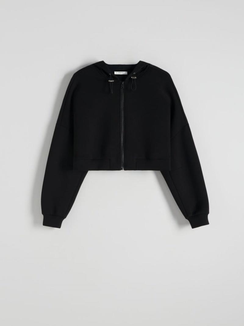 Black Reserved Zip Up Women's Sweatshirts | VEYF-17802