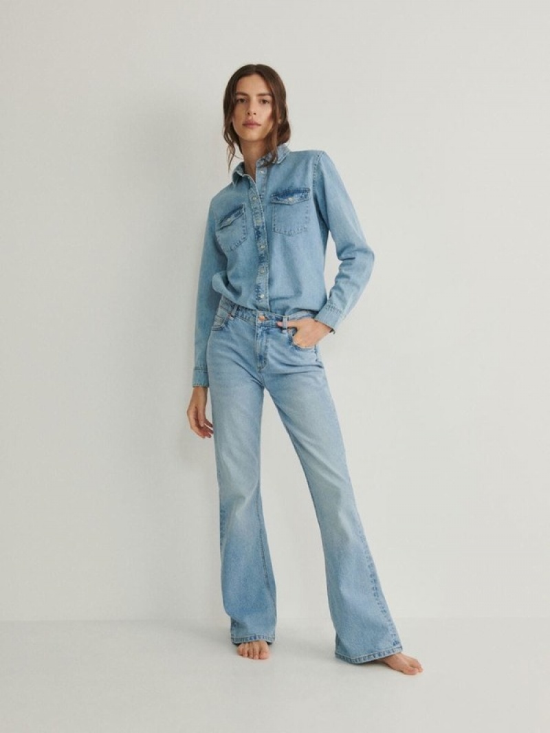 Blue Reserved Bootcut Women's Jeans | SPZG-24691