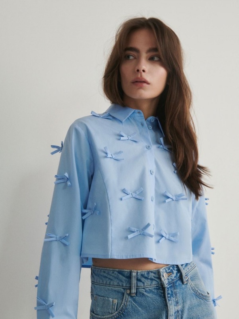 Blue Reserved Bow Details Women's Shirts | LDZB-21394