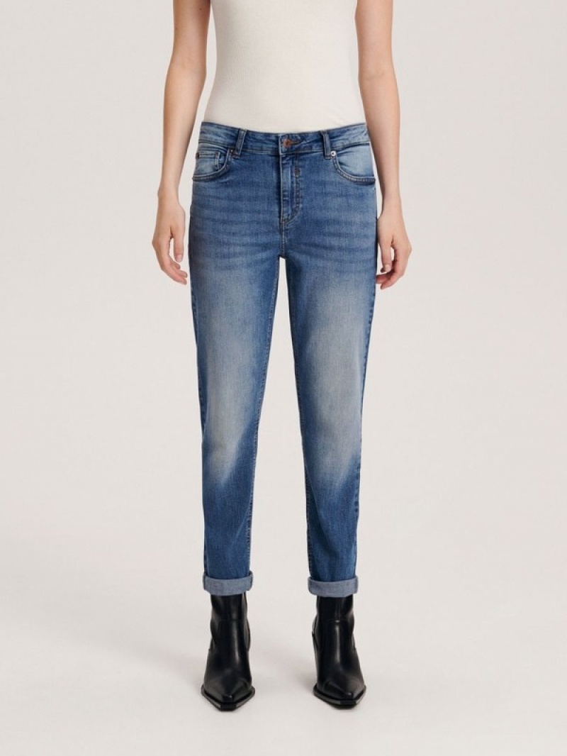 Blue Reserved Boyfriend Slim Women's Jeans | NCPU-69354