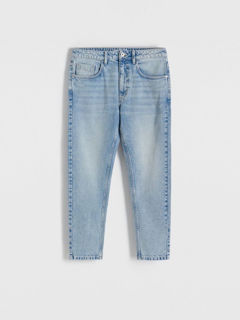 Blue Reserved Carrot Cropped Men's Jeans | DQZY-72815