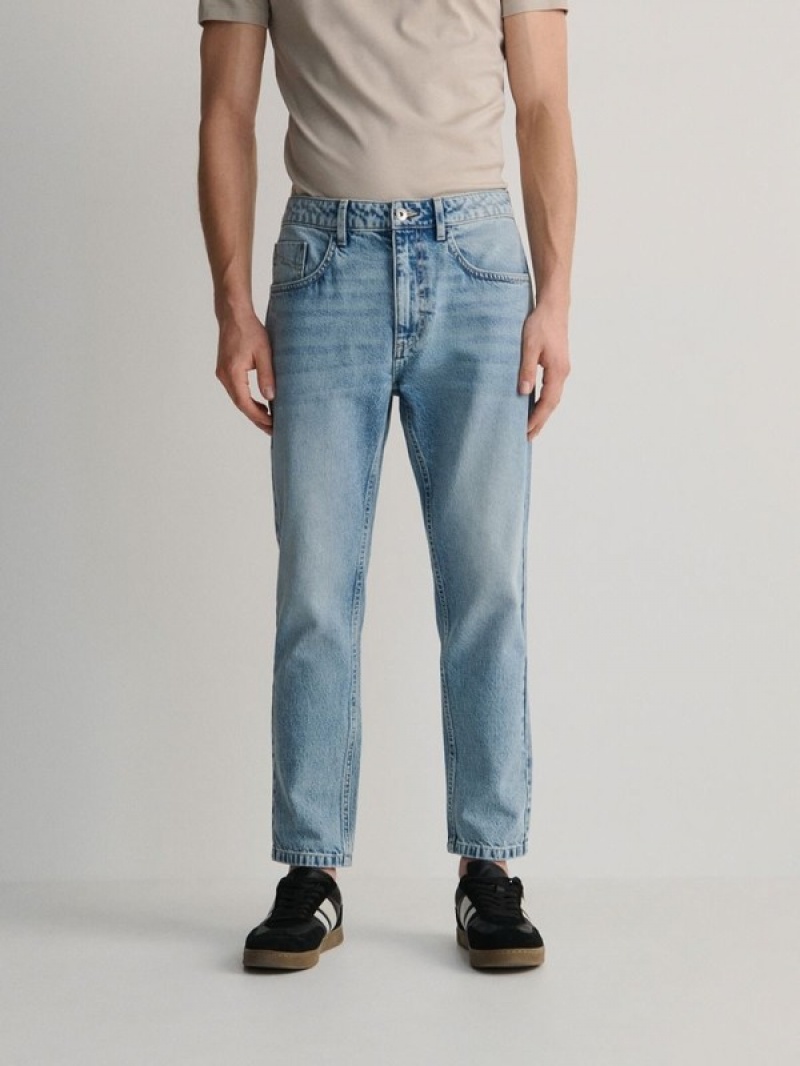 Blue Reserved Carrot Cropped Men's Jeans | DQZY-72815