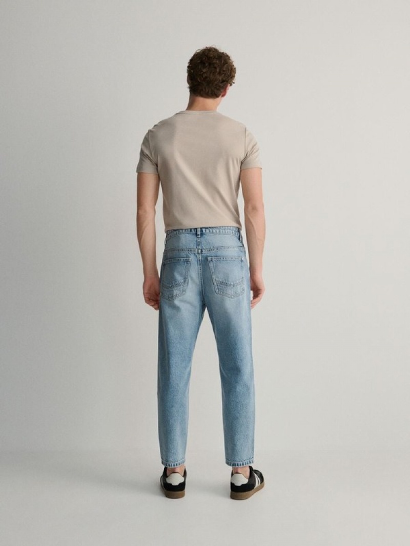 Blue Reserved Carrot Cropped Men's Jeans | DQZY-72815