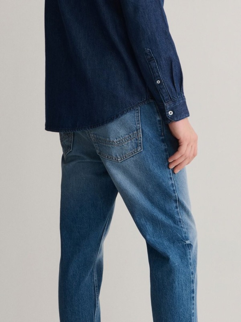 Blue Reserved Carrot Cropped Men's Jeans | QYWS-68710