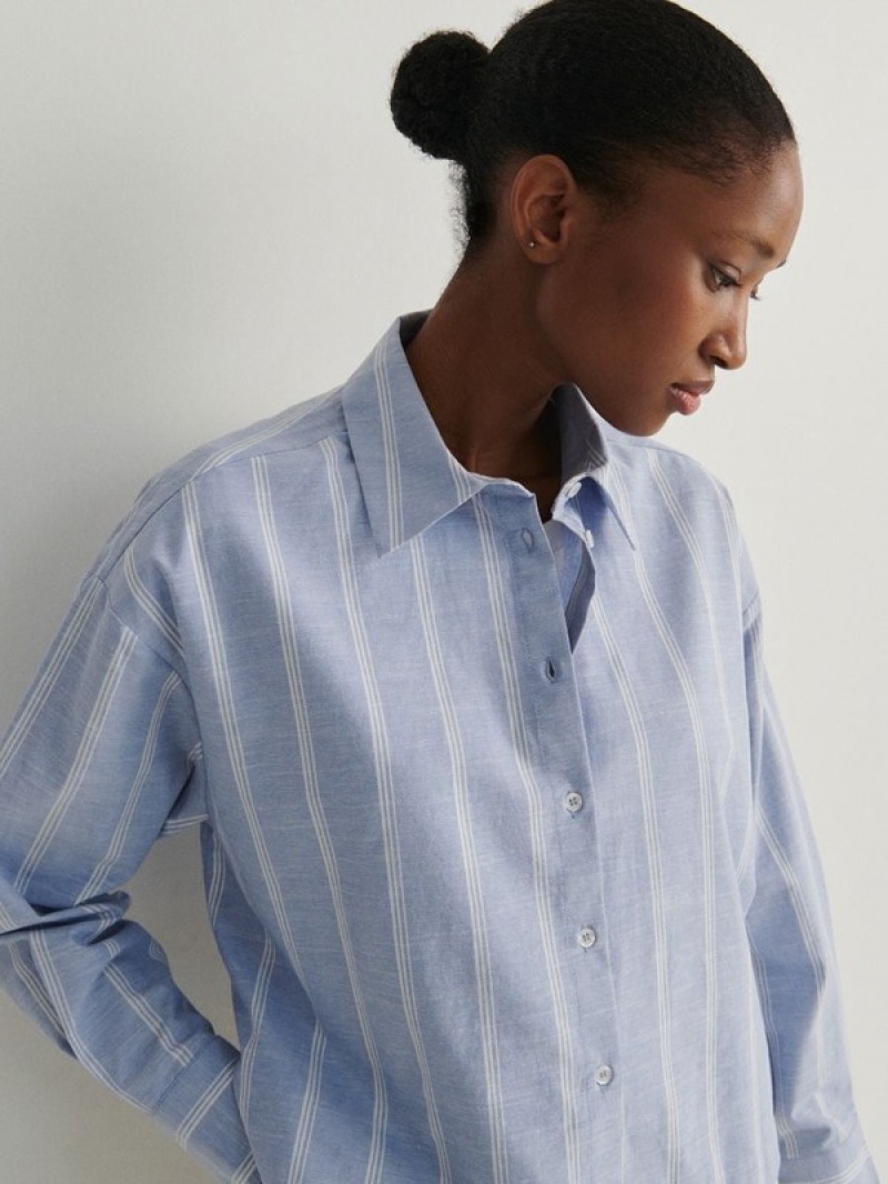 Blue Reserved Contrast Panel Women's Shirts | TOXC-48930