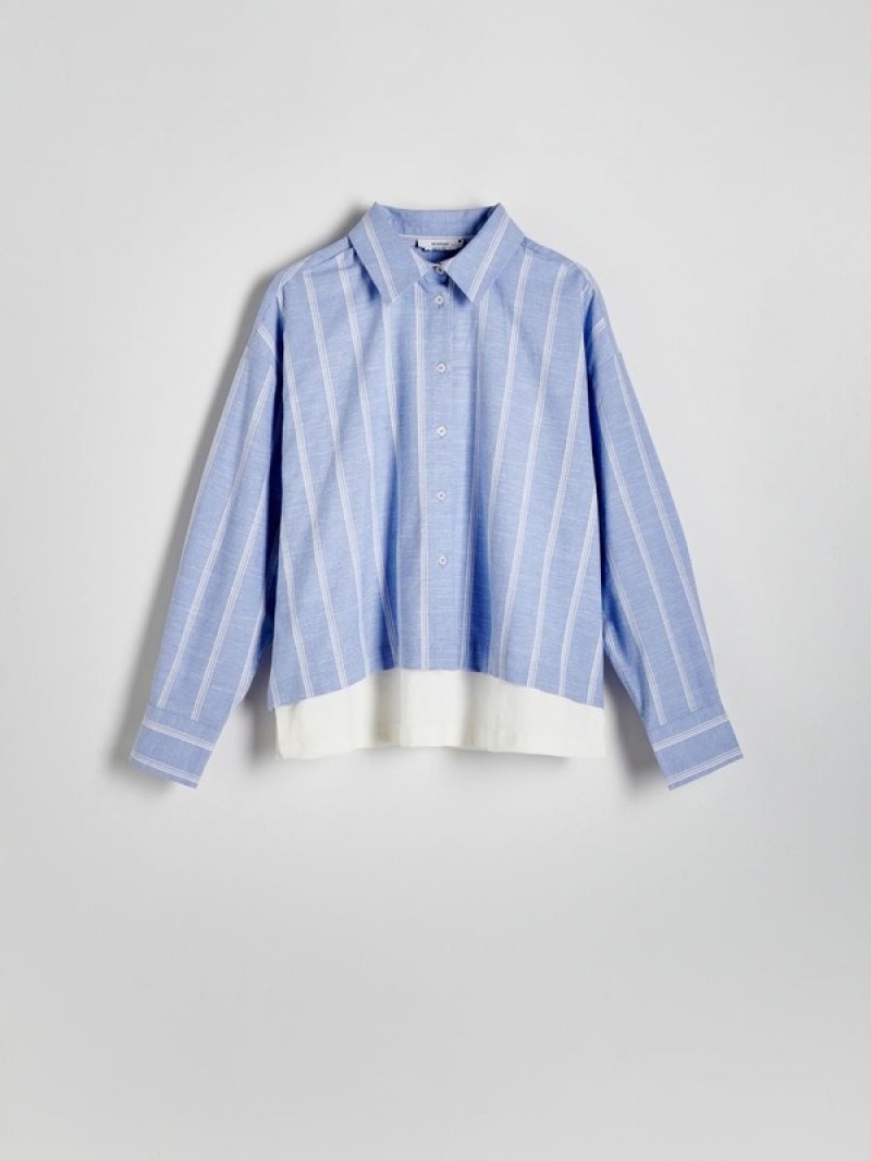 Blue Reserved Contrast Panel Women's Shirts | TOXC-48930