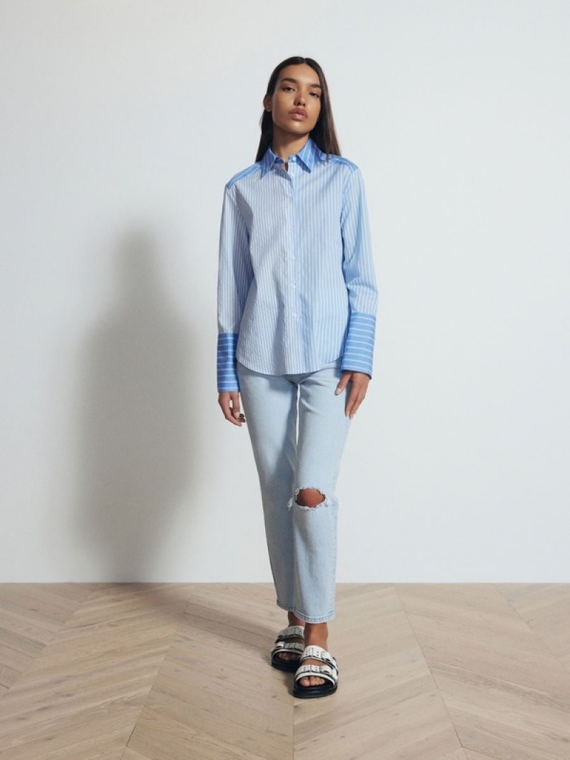 Blue Reserved Contrast Panel Women's Shirts | SHUT-57631