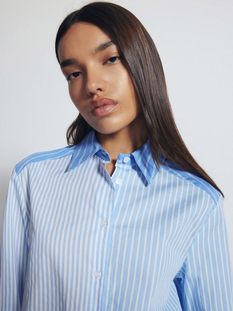 Blue Reserved Contrast Panel Women's Shirts | SHUT-57631