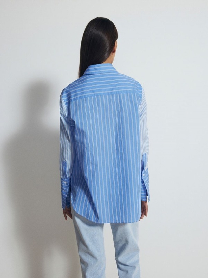 Blue Reserved Contrast Panel Women's Shirts | SHUT-57631