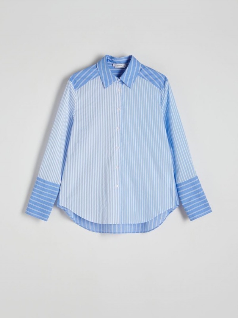 Blue Reserved Contrast Panel Women's Shirts | SHUT-57631