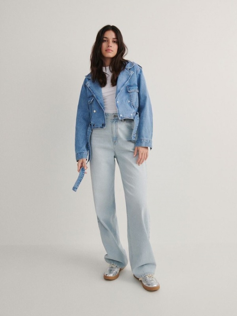 Blue Reserved Cropped Denim With Women's Jackets | VZDU-34671