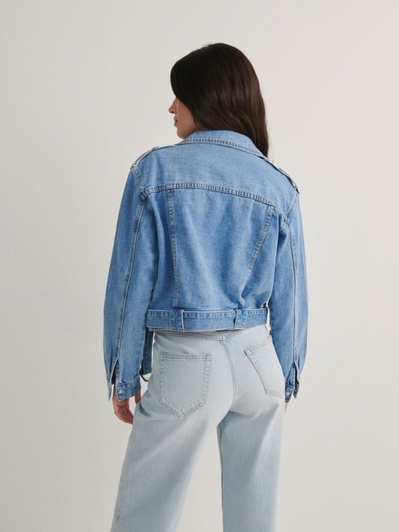 Blue Reserved Cropped Denim With Women's Jackets | VZDU-34671