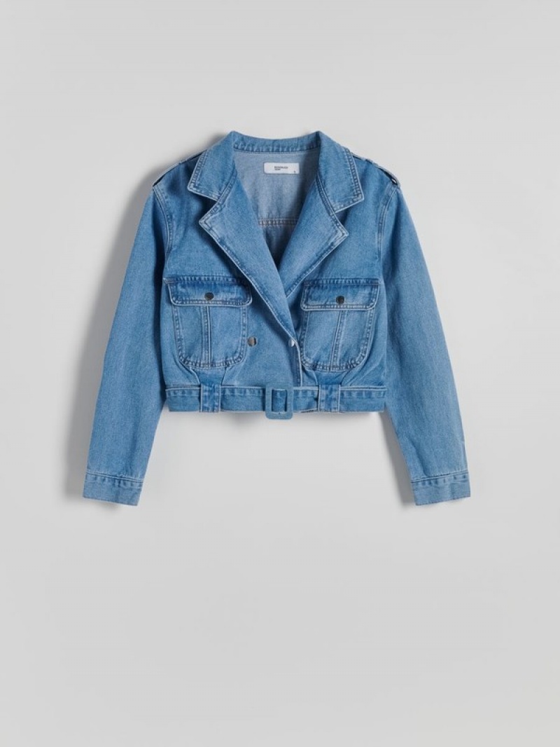 Blue Reserved Cropped Denim With Women's Jackets | VZDU-34671