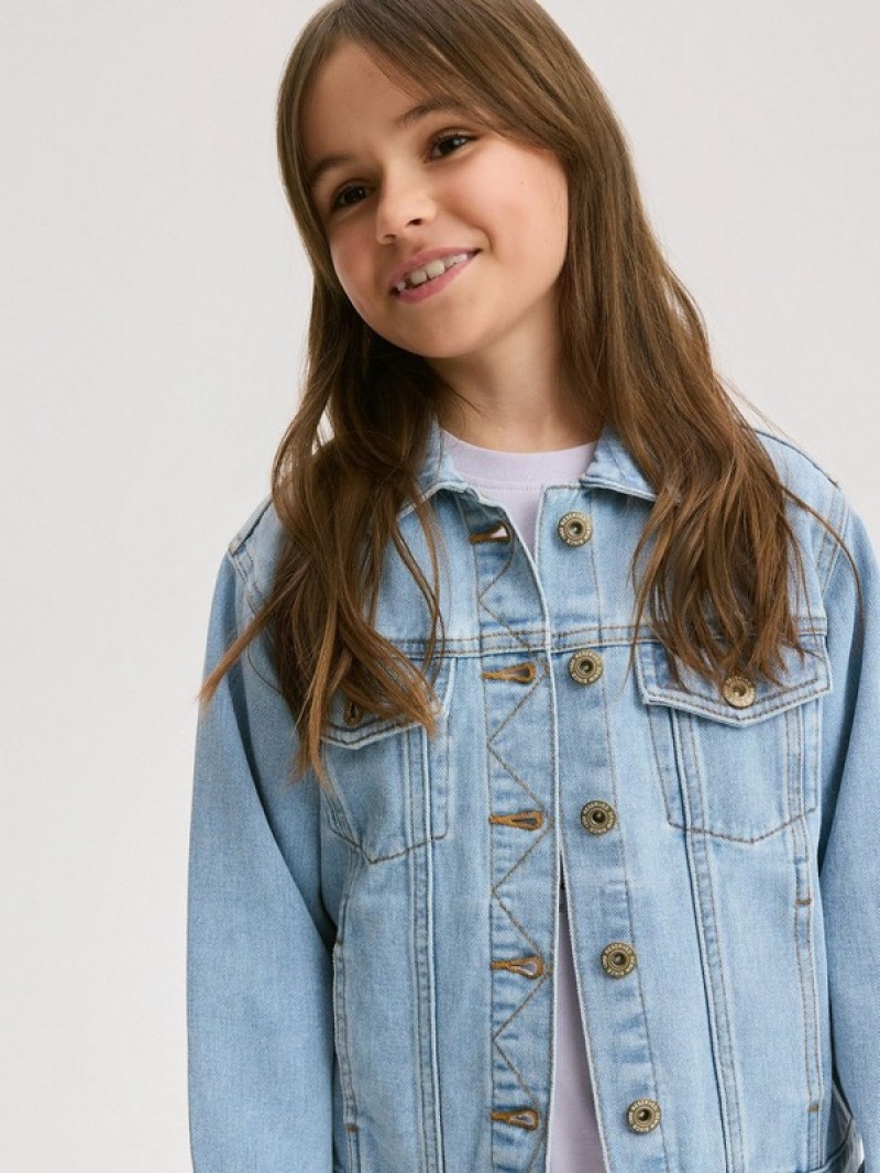 Blue Reserved Denim Girls\' Jackets | CMIV-98732