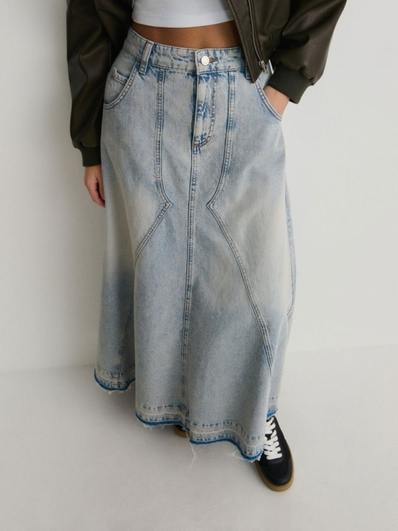 Blue Reserved Denim Maxi Women's Skirts | ANXQ-85730