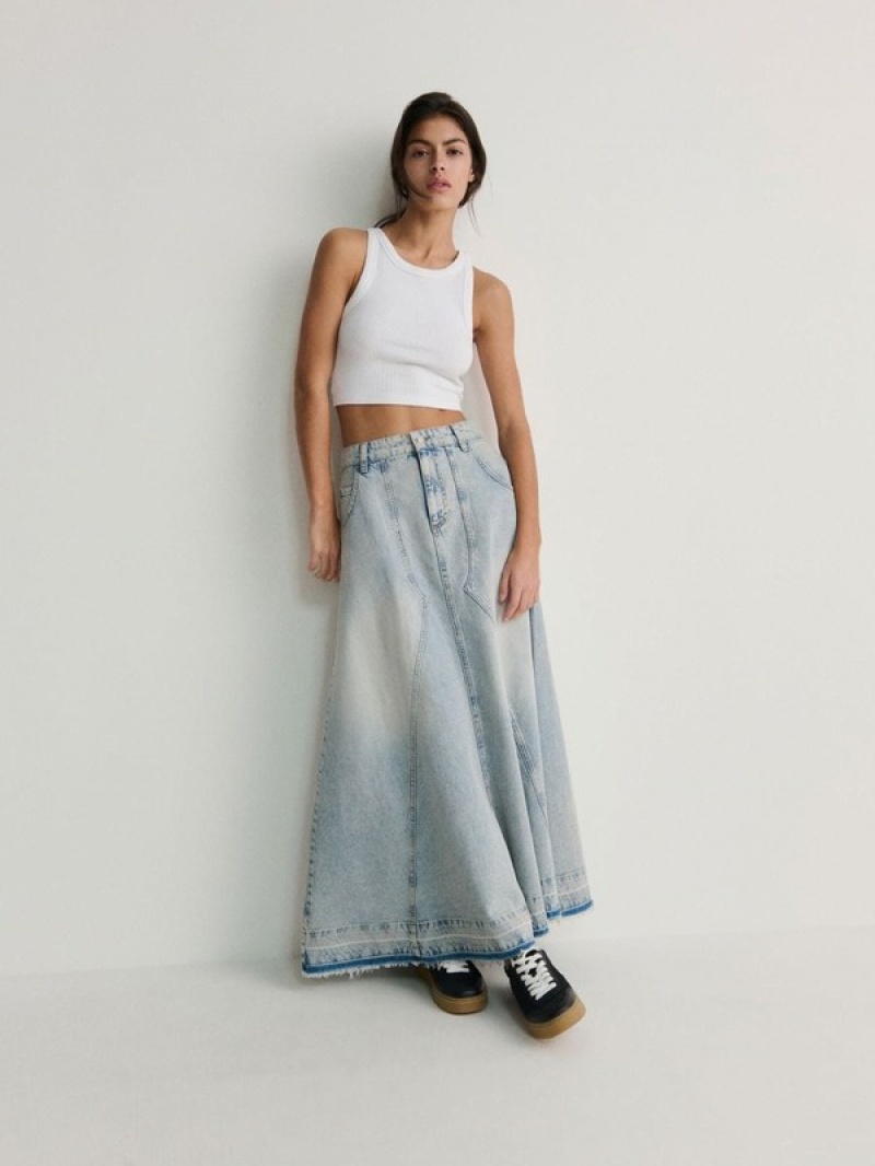 Blue Reserved Denim Maxi Women's Skirts | ANXQ-85730