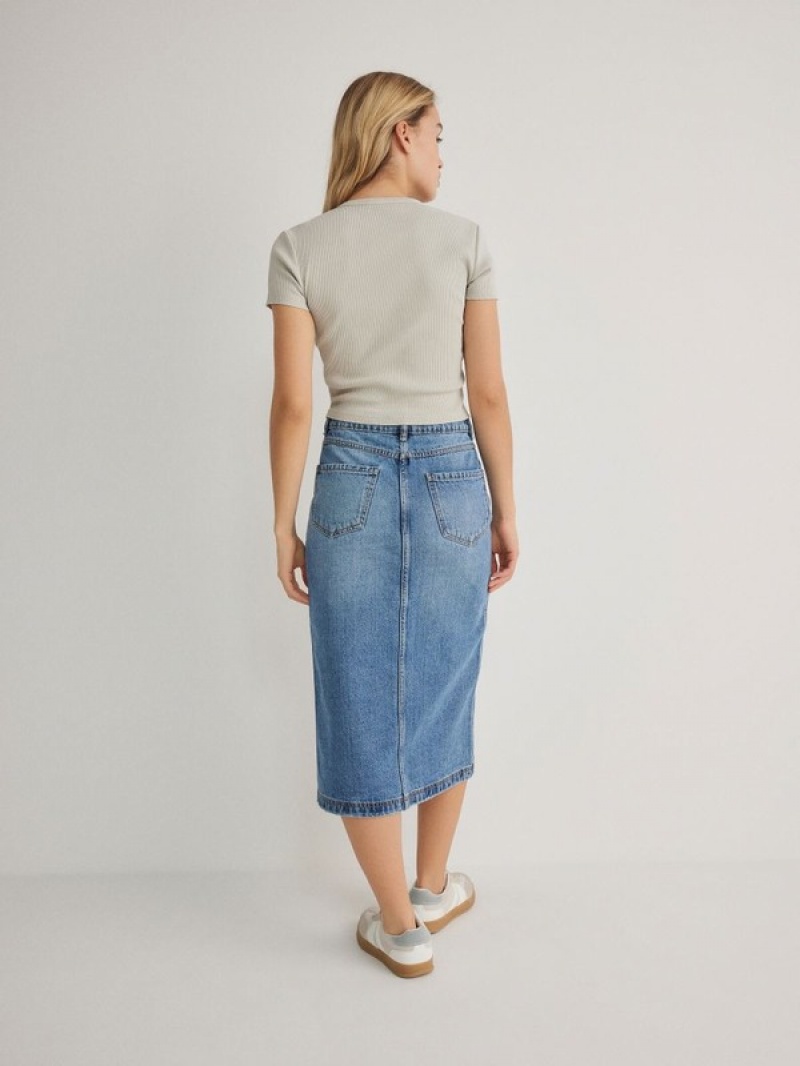 Blue Reserved Denim Midi Women's Skirts | LJVN-58137