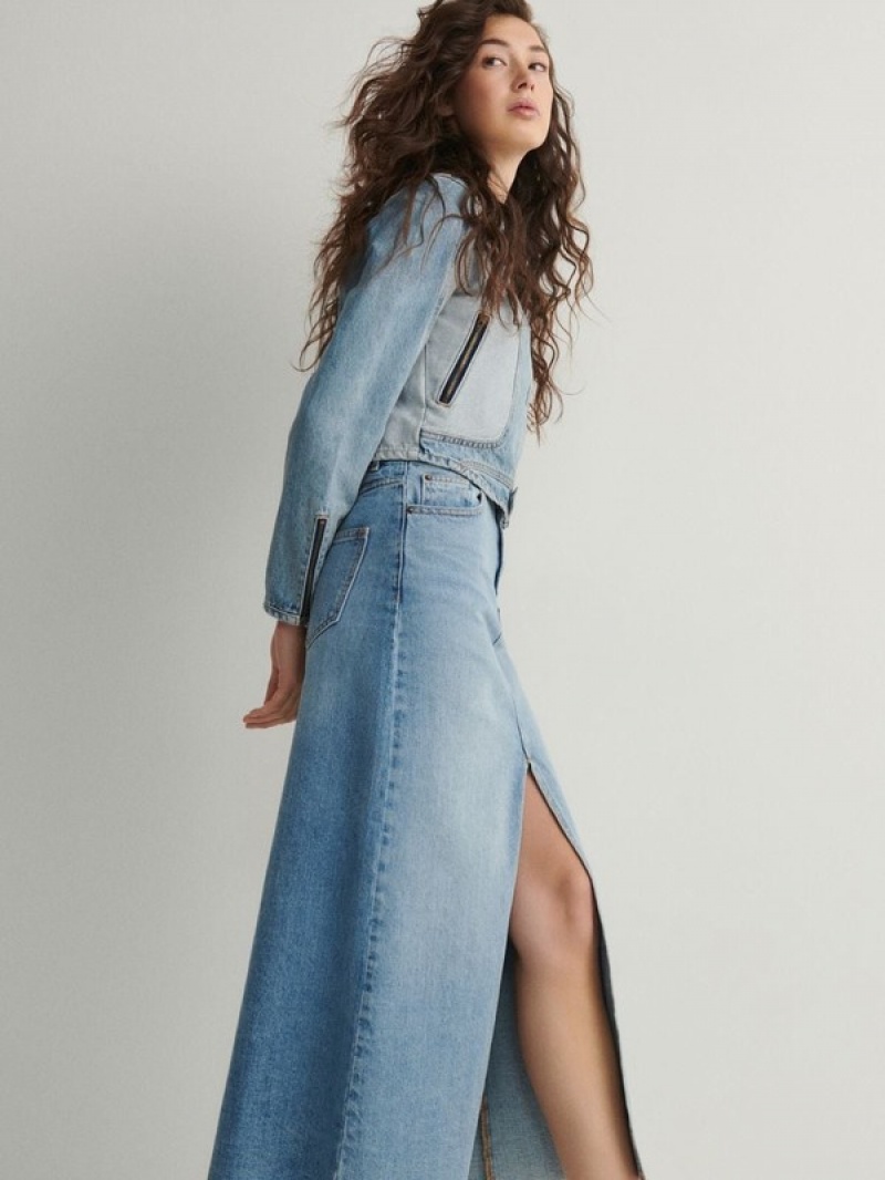 Blue Reserved Denim Midi Women's Skirts | YUXQ-69524