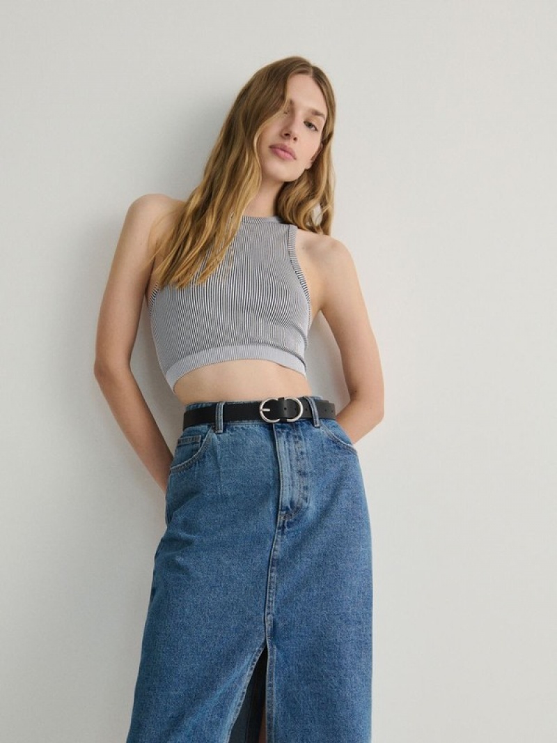 Blue Reserved Denim Midi Women's Skirts | ZPWD-64028