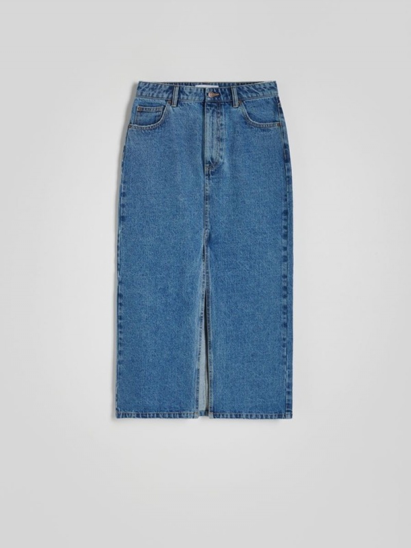 Blue Reserved Denim Midi Women's Skirts | ZPWD-64028