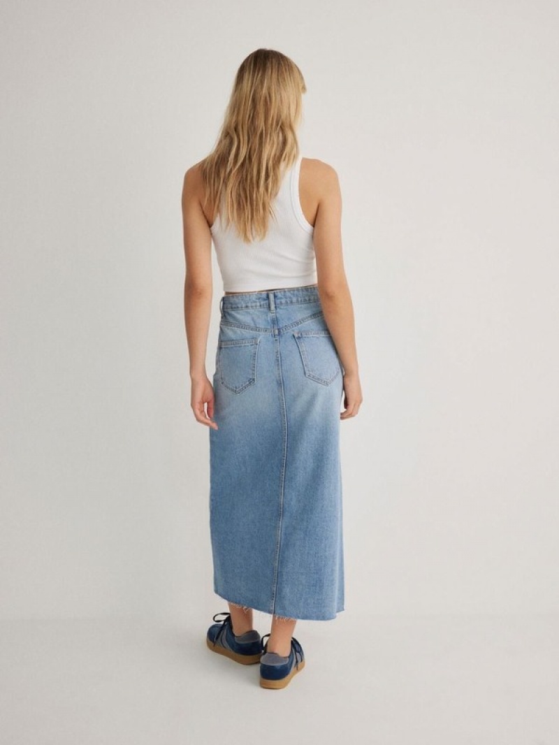 Blue Reserved Denim Midi Women's Skirts | DLRV-65982