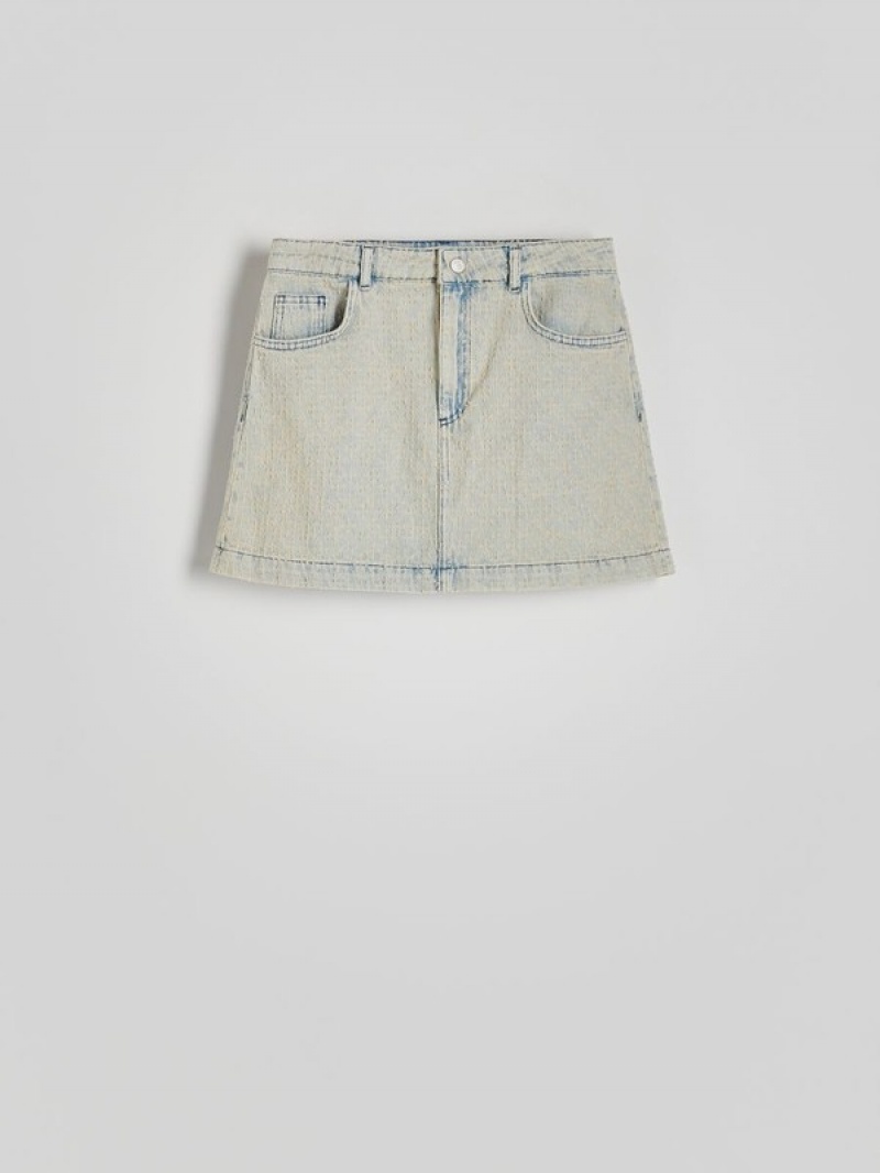 Blue Reserved Denim Mini Women's Skirts | DEAT-07613