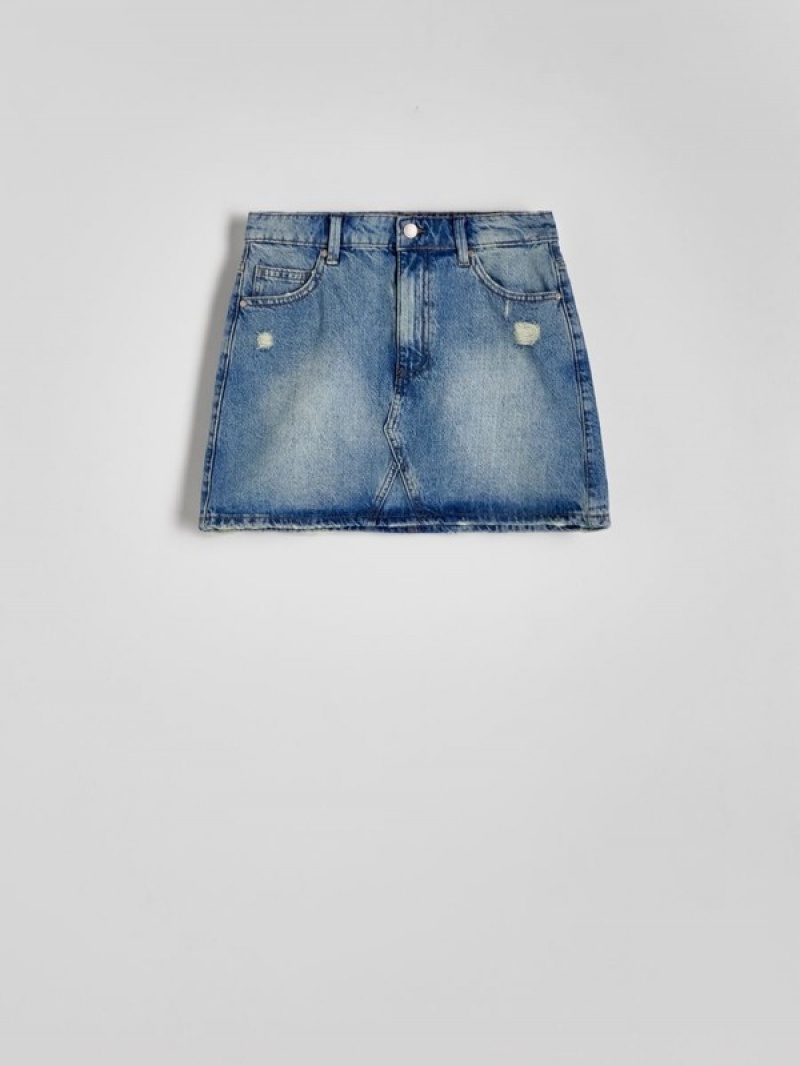 Blue Reserved Denim Mini Women's Skirts | ACYD-05467