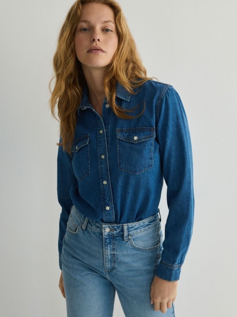 Blue Reserved Denim Women's Shirts | CGRZ-83529