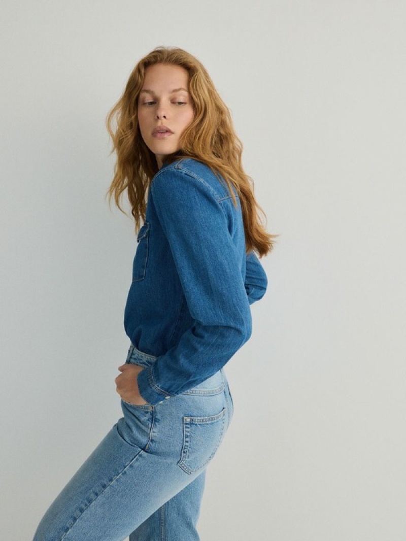 Blue Reserved Denim Women's Shirts | CGRZ-83529